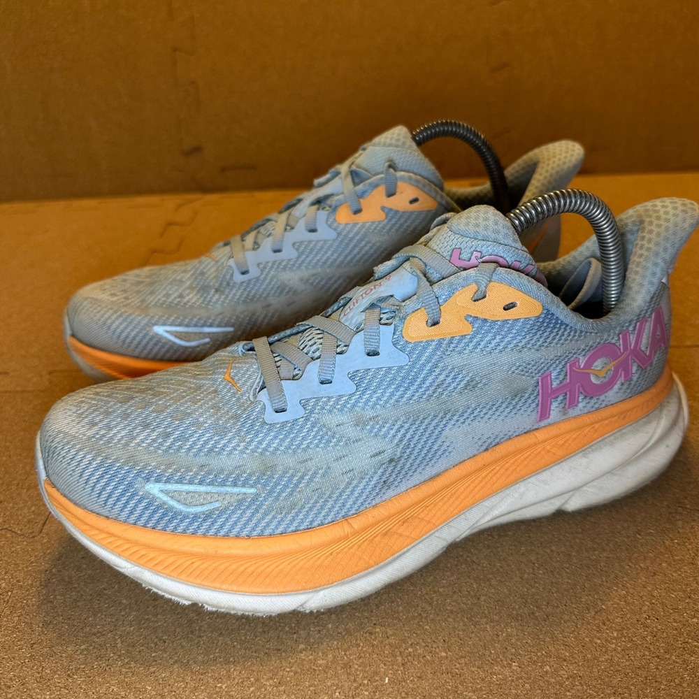 Hoka Clifton 9 Running Shoes Womens 9B Blue Orange 1127896 Road Sneakers Cushion - Picture 3 of 11